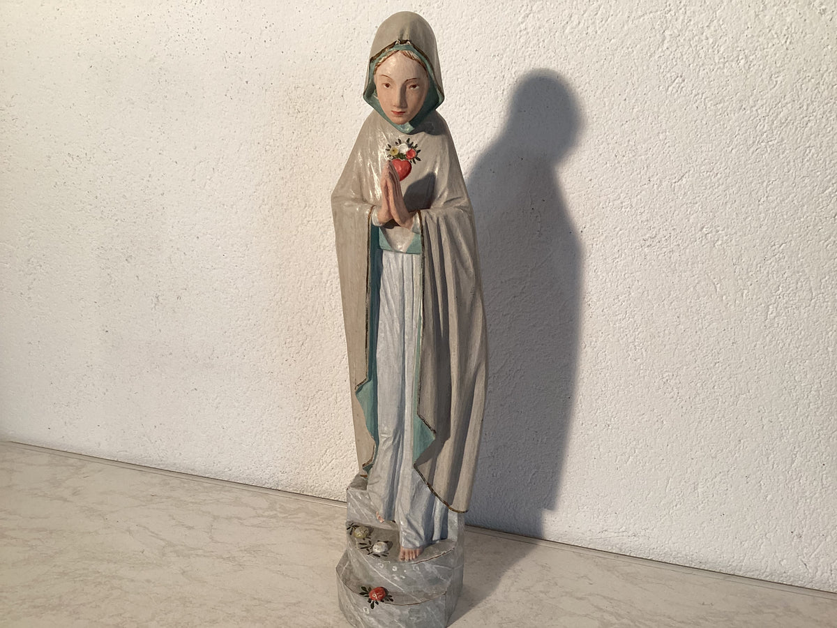 Wooden Mary figure, white and blue, hand-painted, 48 cm