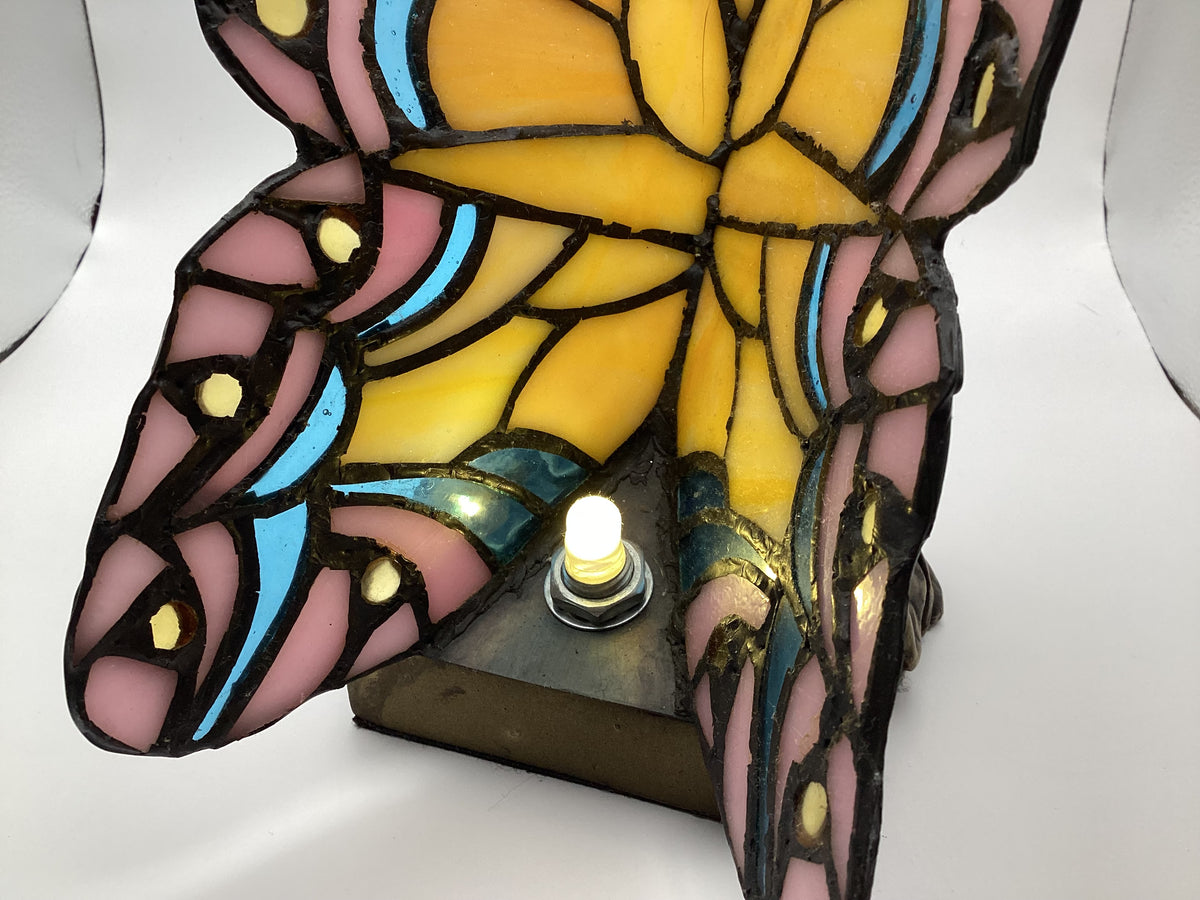 Tiffany-stijl tafellamp met vlindermotief, gekleurd glas, 24 cm