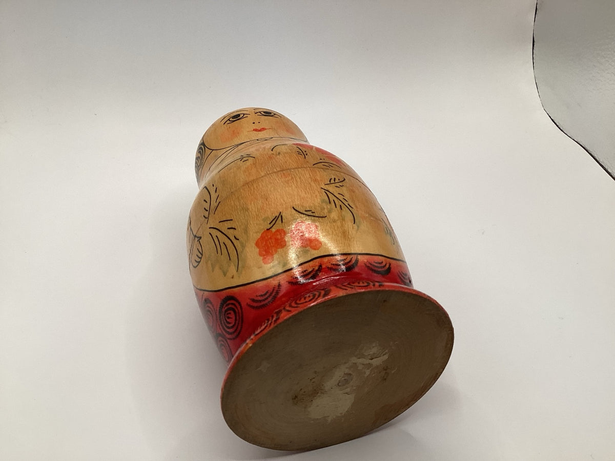 Houten matroesjka, 6-delig, bloemmotief, 16 cm