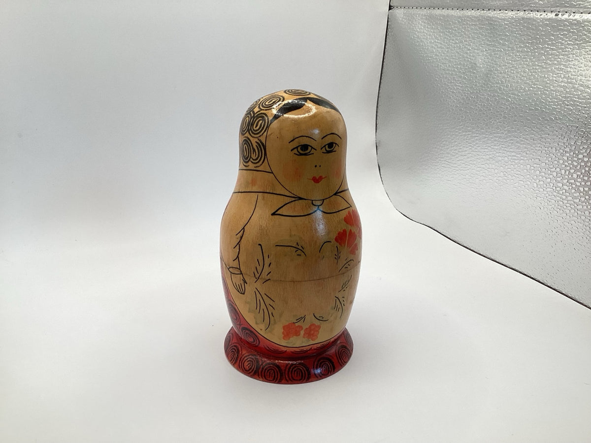 Houten matroesjka, 6-delig, bloemmotief, 16 cm