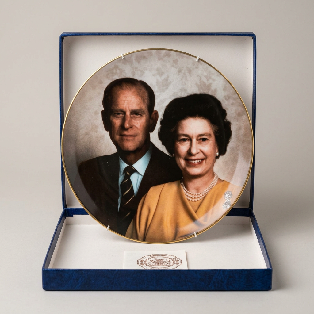 Assiette murale Coalport Reine Elizabeth II & Prince Philip, 1987, n° 632/5000