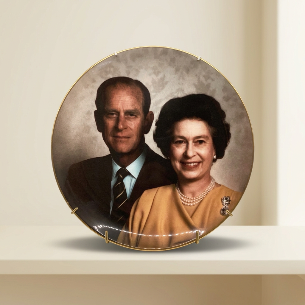 Assiette murale Coalport Reine Elizabeth II & Prince Philip, 1987, n° 632/5000
