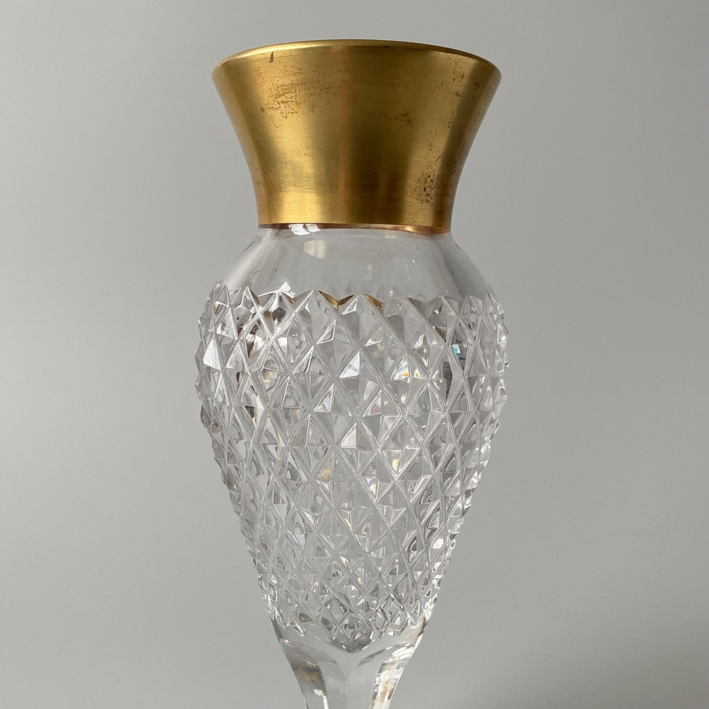 Lead crystal vase with gold rim, vintage, 22 cm