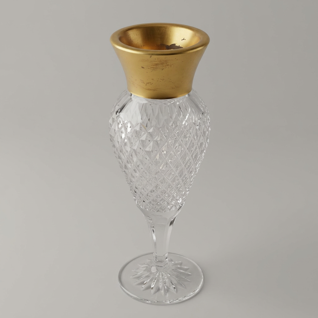 Lead crystal vase with gold rim, vintage, 22 cm