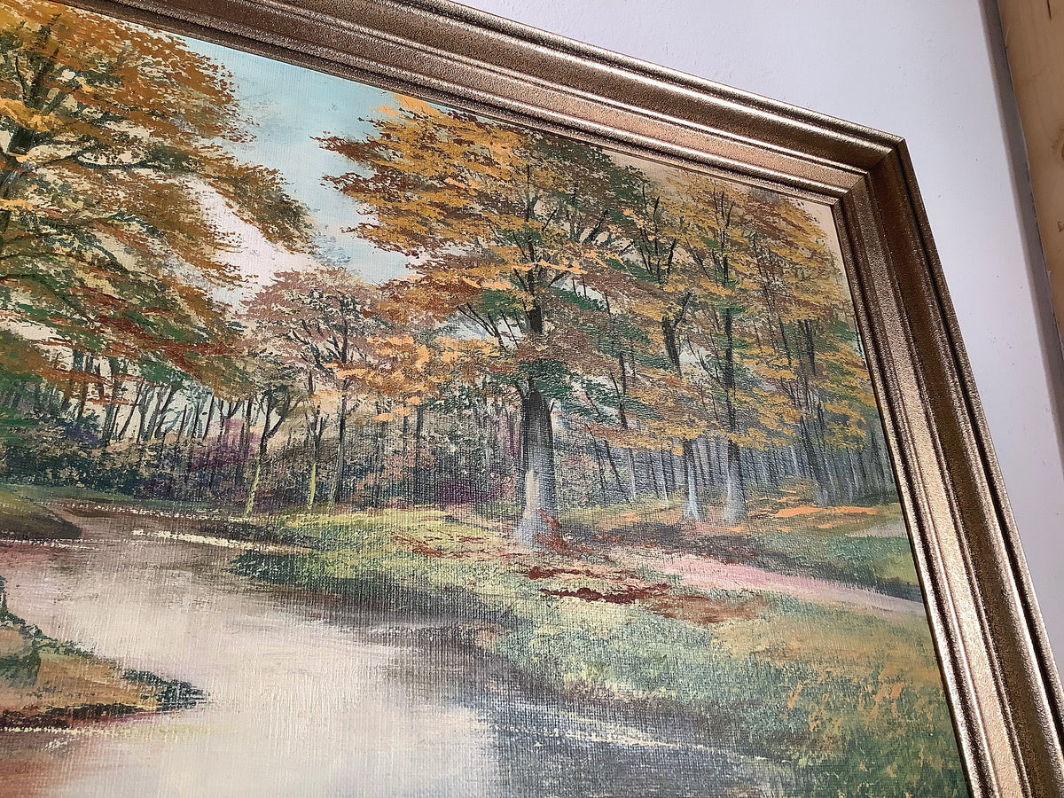 Large framed stream landscape, 77 x 60 cm