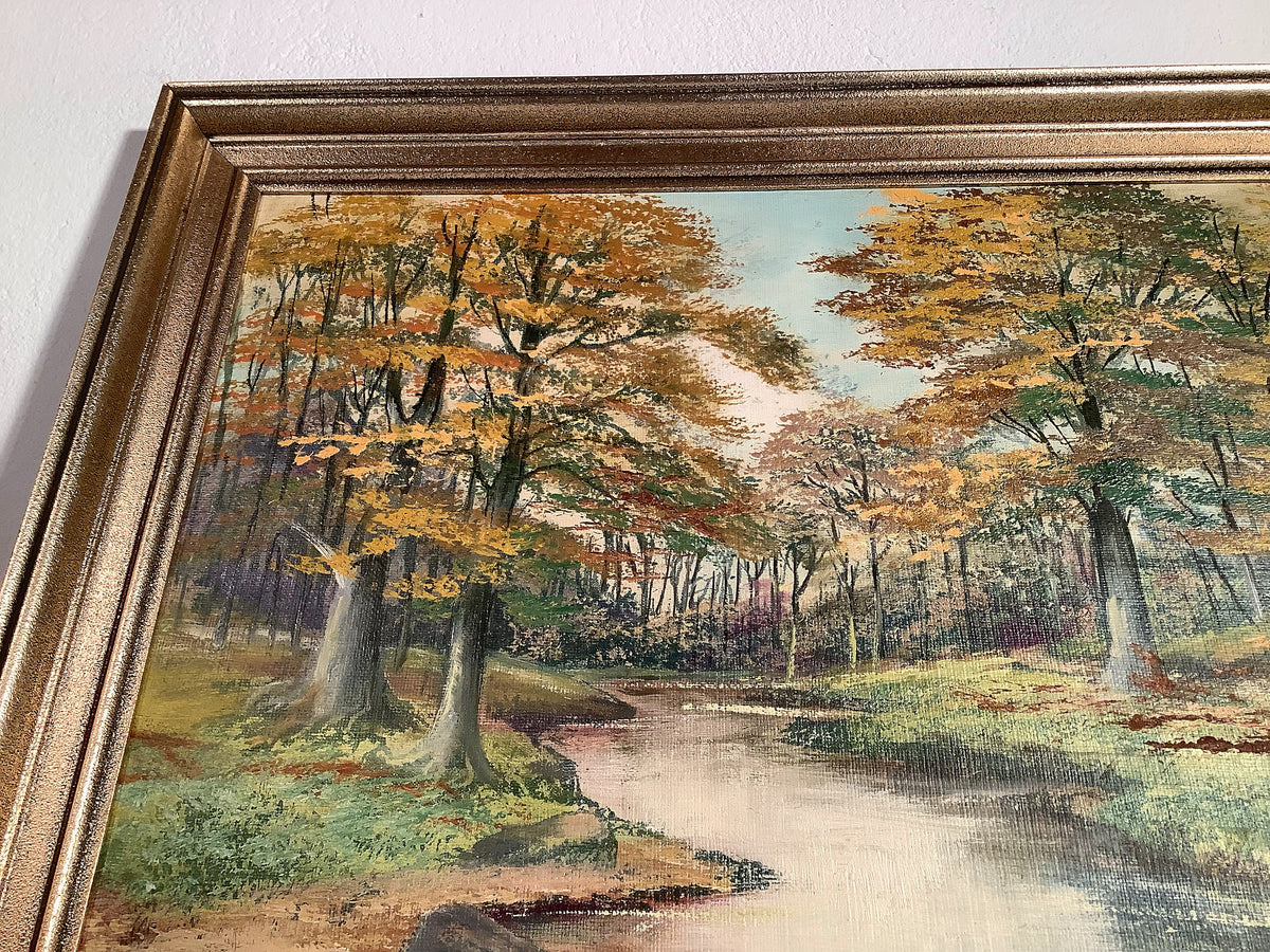 Large framed stream landscape, 77 x 60 cm