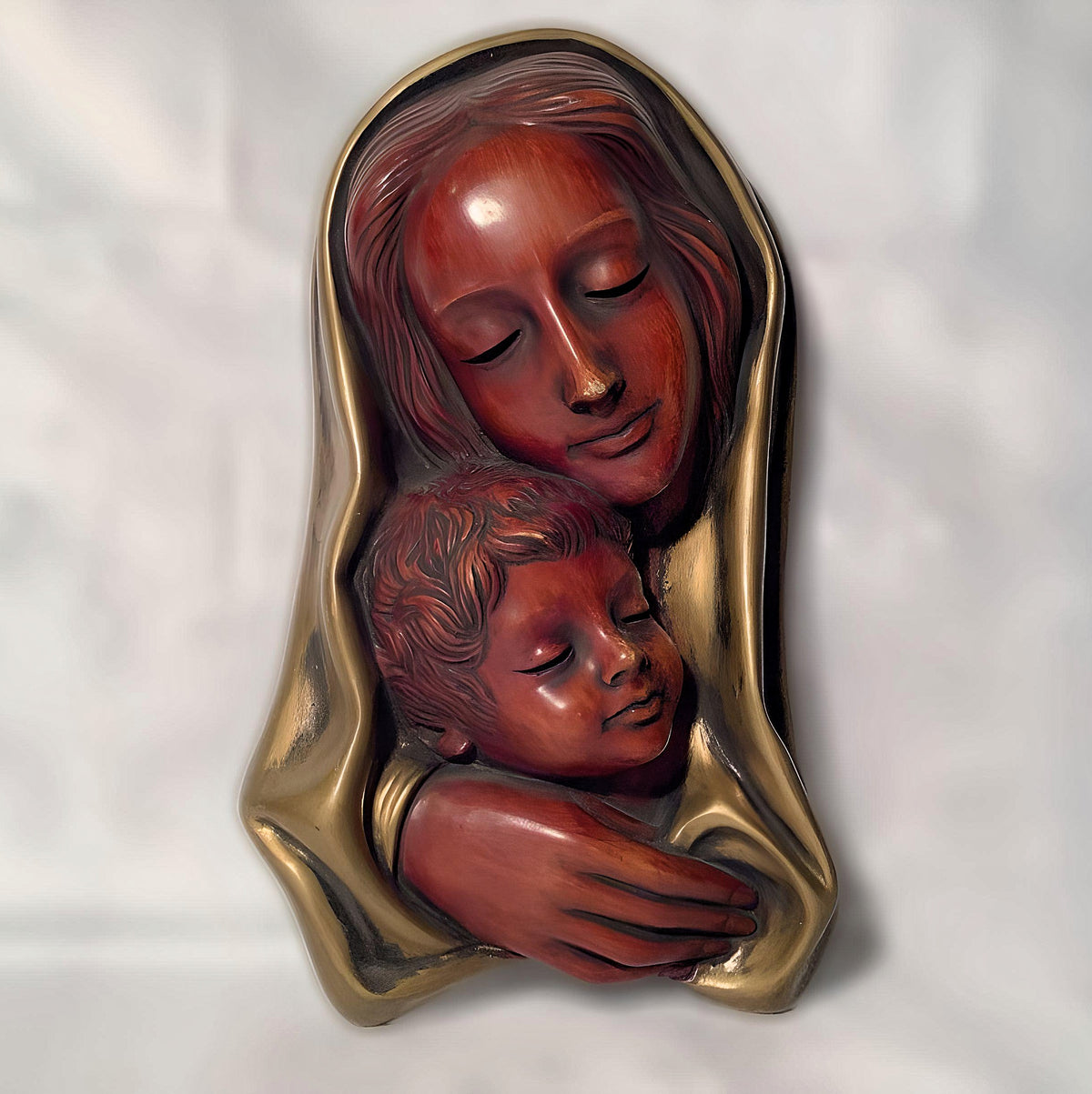 Statue en bois de Marie avec l’Enfant Jésus, sculptée à la main, 30 cm