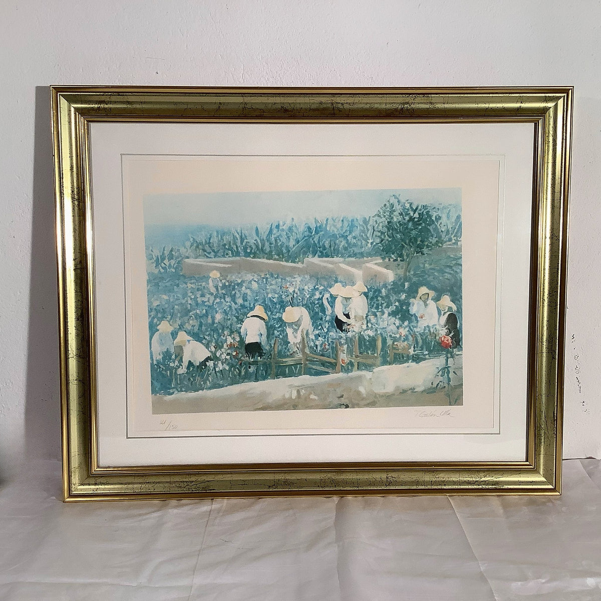 Teófilo Galán Ulla, People in a Field, framed, 80 x 66 cm