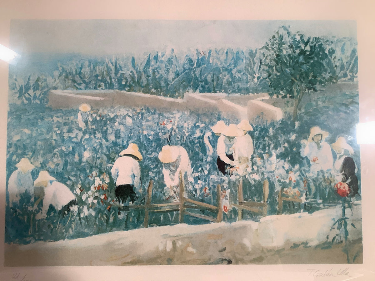 Teófilo Galán Ulla, People in a Field, framed, 80 x 66 cm