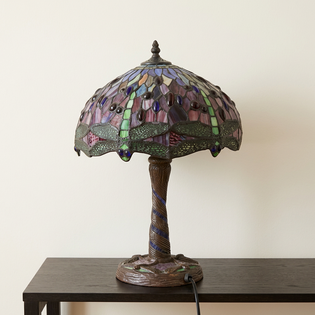 Large Tiffany-style table lamp with dragonfly motif, 48 cm