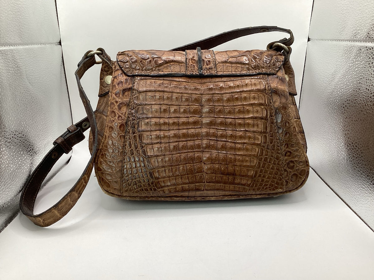 Borsa a tracolla vintage in pelle di coccodrillo con portafoglio, marrone