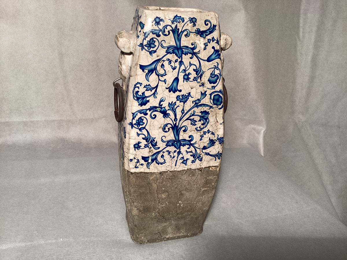 Rustikale Keramikvase in Weiß und Blau, Steingut, 32 cm
