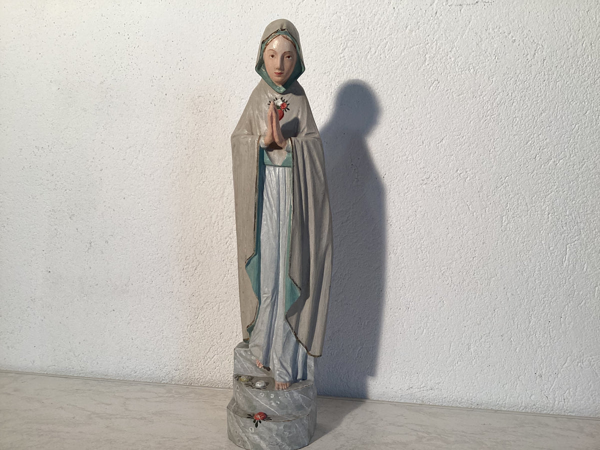Marienfigur aus Holz, weiß-blau, handbemalt, 48 cm – weitere Ansicht