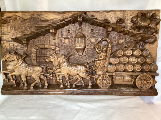 Allgäu Holzschnitzerei Original – Handgeschnitztes Hartholz Wandrelief 130cm – Gesamtansicht
