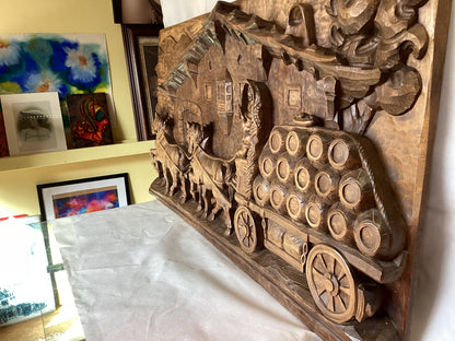 Allgäu Holzschnitzerei Original – Handgeschnitztes Hartholz Wandrelief 130cm – Detailansicht 3