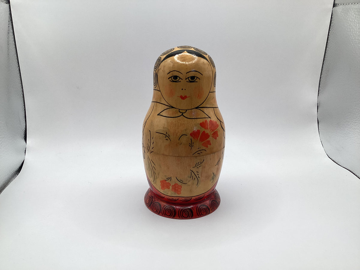 Houten matroesjka, 6-delig, bloemmotief, 16 cm