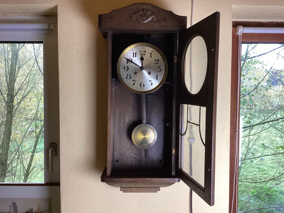 Regolatore meccanico in legno, orologio a pendolo da parete, ca. 1930, 75 cm