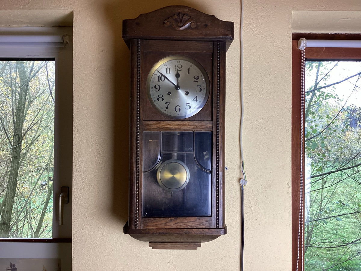 Regolatore meccanico in legno, orologio a pendolo da parete, ca. 1930, 75 cm