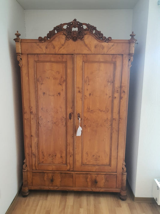Antiker Gründerzeit-Kleiderschrank um 1890, Wurzelholzfurnier