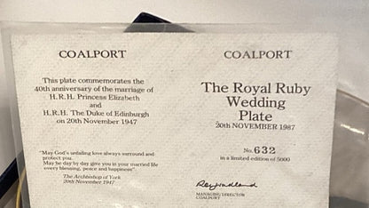 Coalport Zertifikat zum Royal Ruby Wedding Plate, nummeriert 632 von 5000