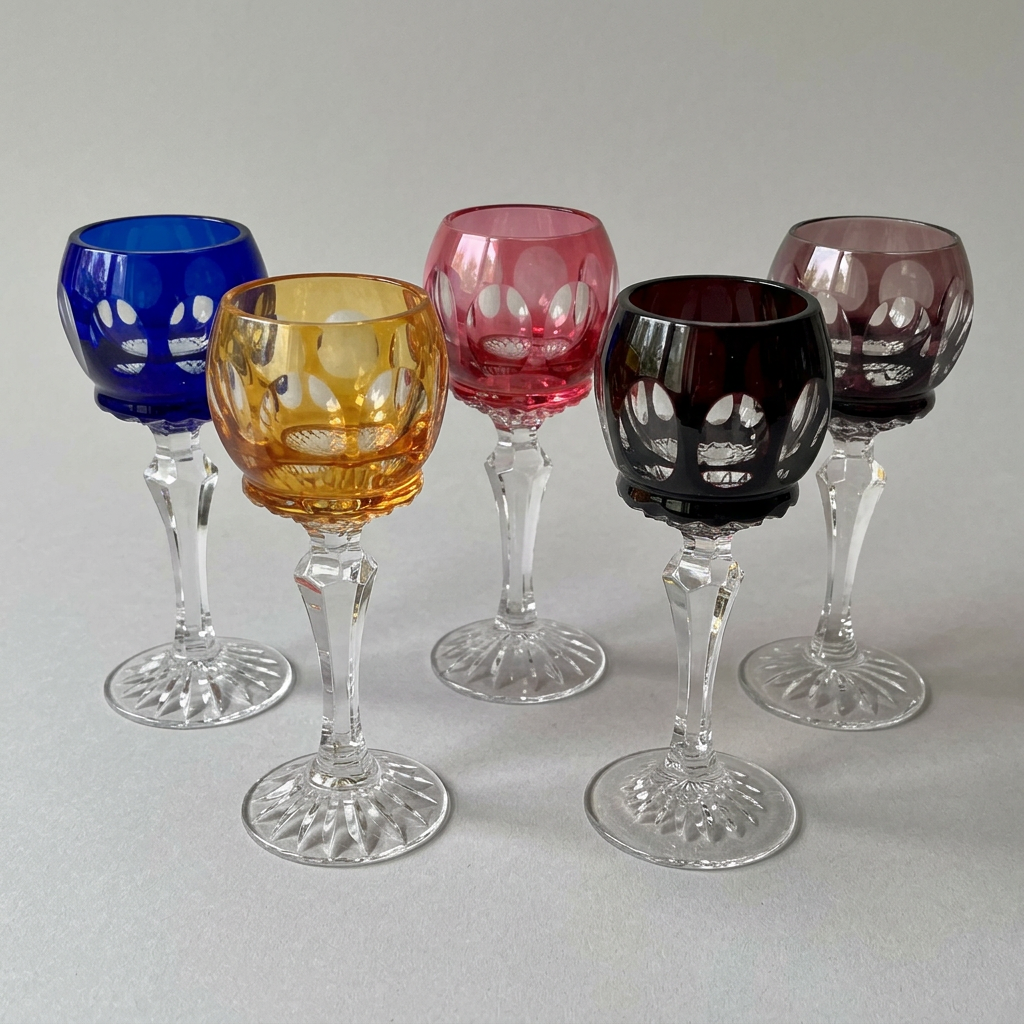 5 petits verres à pied en cristal, multicolores, 12,5 cm