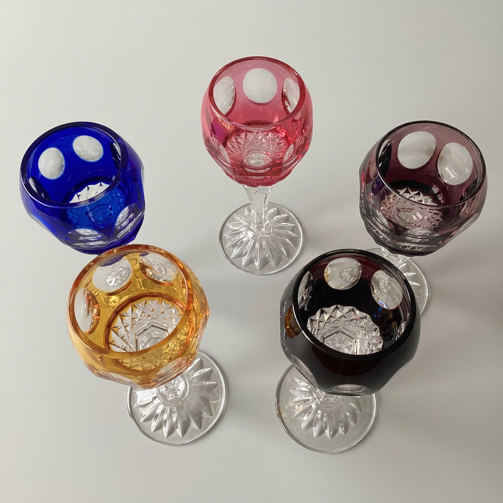 5 petits verres à pied en cristal, multicolores, 12,5 cm