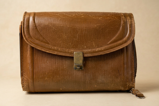Cartable vintage IVOLI, marron, surface texturée