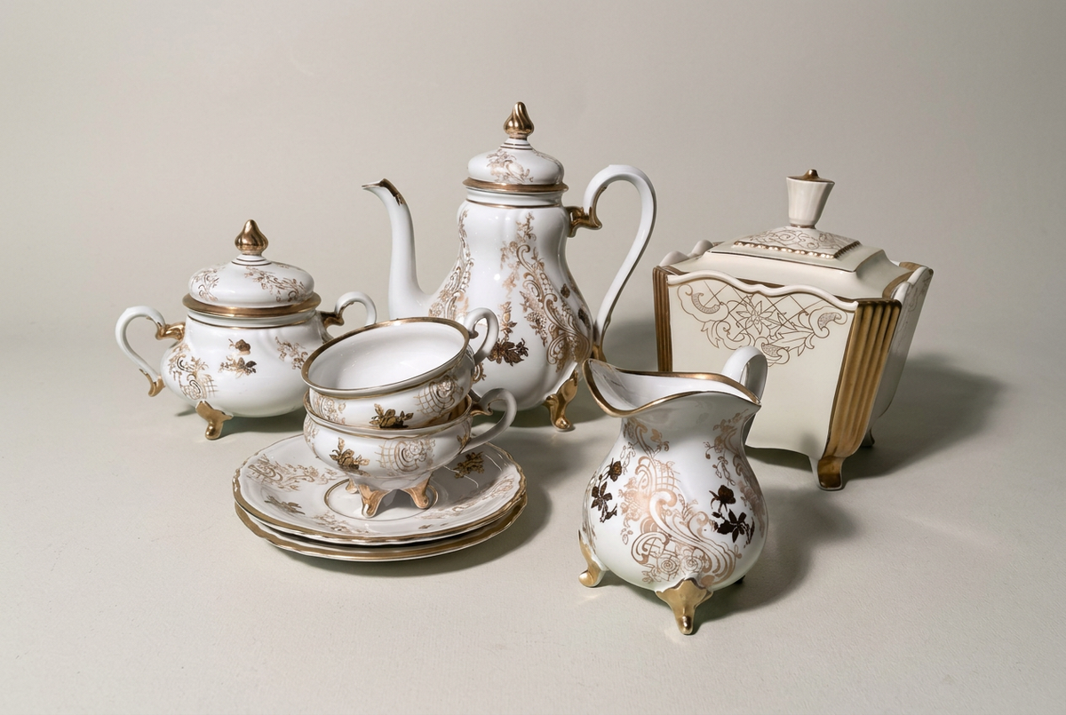 Weimar Porzellan mokkaset voor 2 personen, vintage