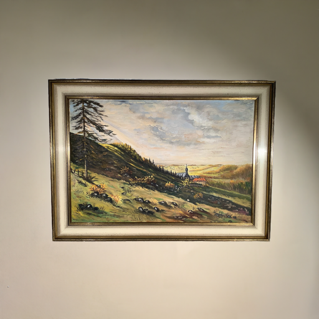 Ölgemälde Wiesenlandschaft 1963 – Julian Müller, signiert & datiert – weitere Ansicht