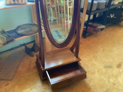 Holzspiegel mit Facettenschliff & Schublade – Vintage Standspiegel 175cm – Detailansicht 2