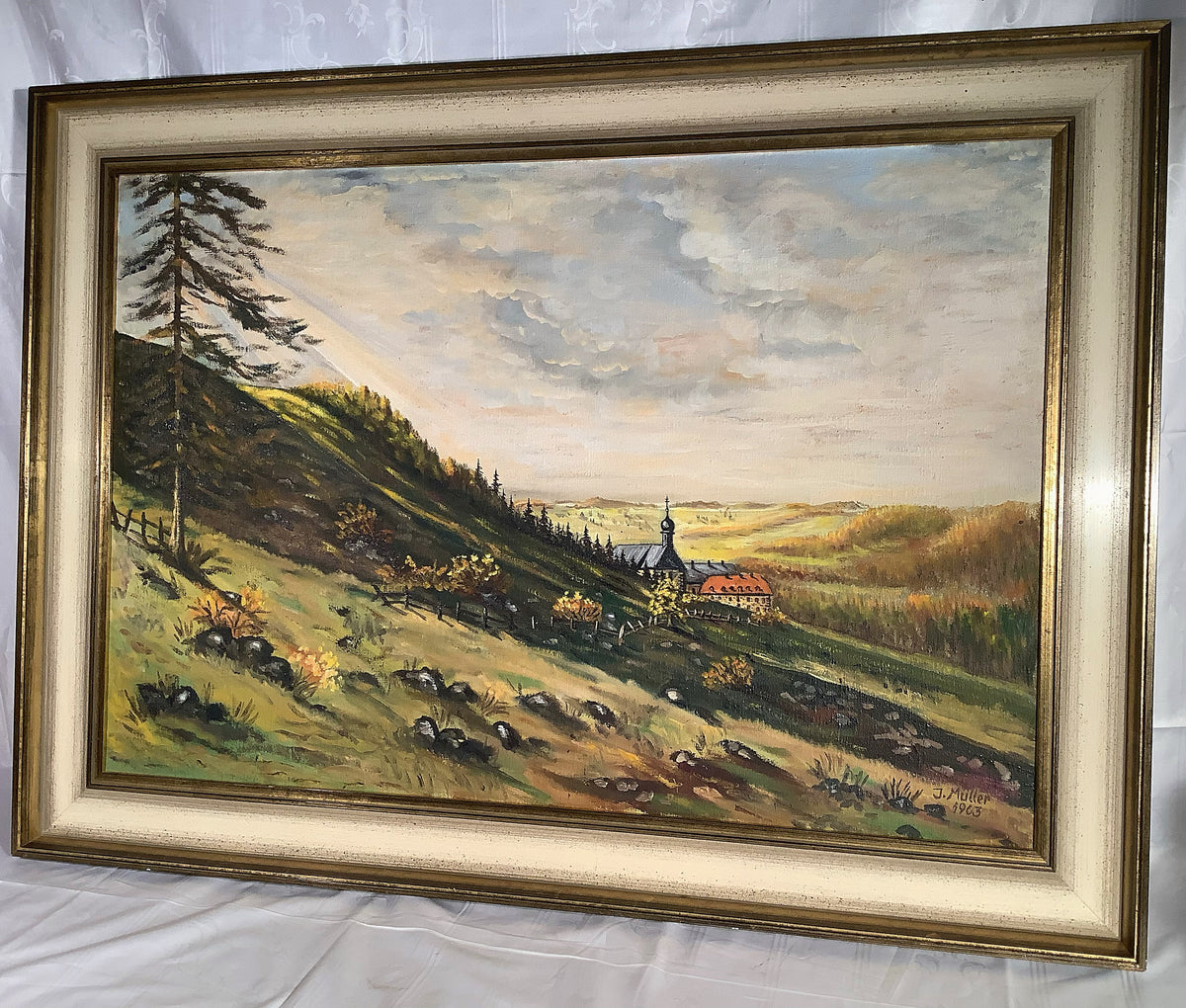 Ölgemälde Wiesenlandschaft 1963 – Julian Müller, signiert & datiert – Detailansicht 1
