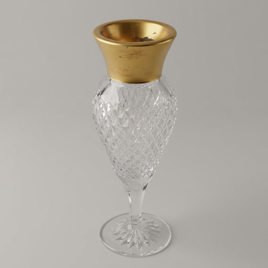 Bleikristall-Vase mit Goldrand, Gesamtansicht – freigestellt
