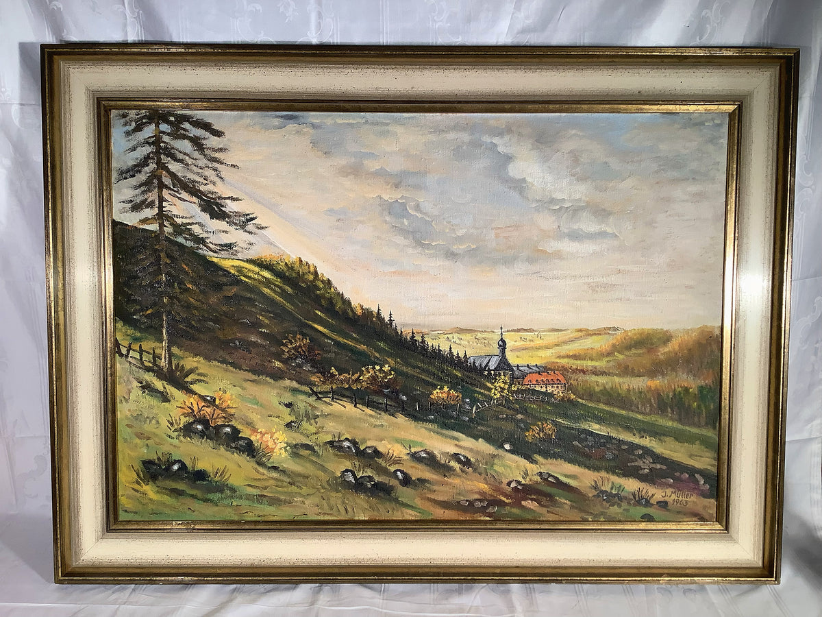 Ölgemälde Wiesenlandschaft 1963 – Julian Müller, signiert & datiert – Gesamtansicht
