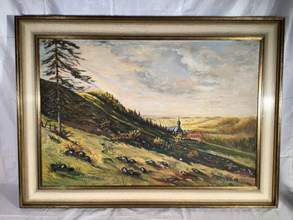 Ölgemälde Wiesenlandschaft 1963 – Julian Müller, signiert & datiert – Gesamtansicht