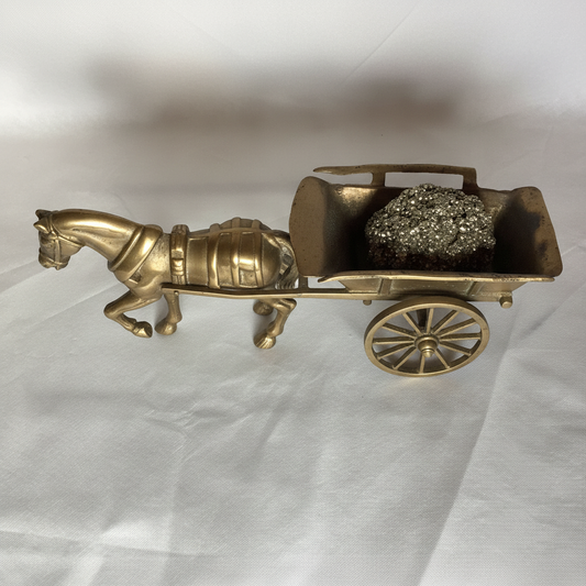 Vintage Messing-Pferd mit Wagen und Pyrit - Deko-Figur 43cm – weitere Ansicht