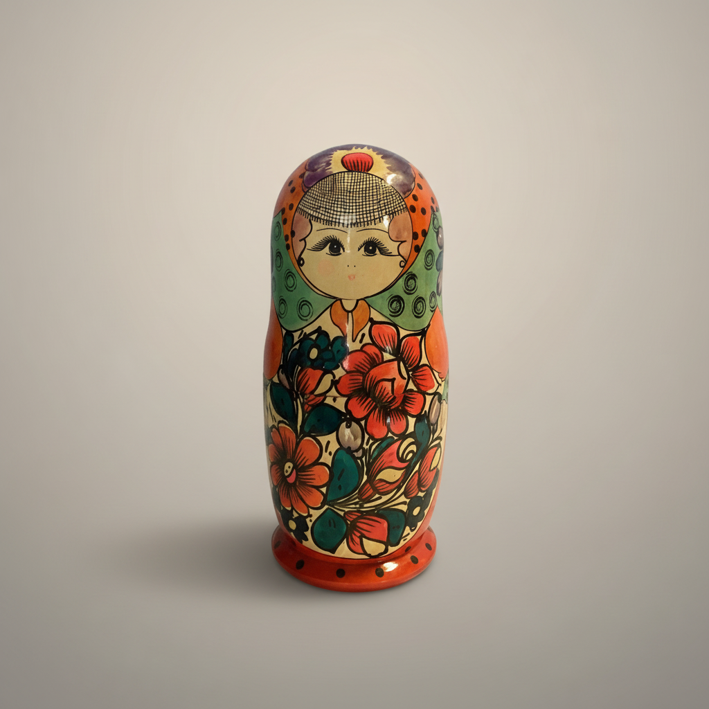 Matroschka Set Vintage 14-teilig – Russische Babuschka Puppen Rot-Grün – Detailansicht 3