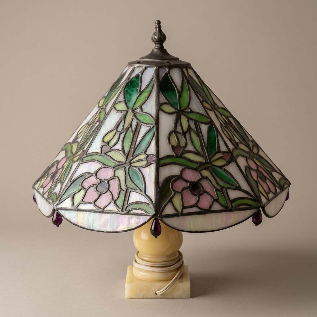 Lampada Tiffany con base in marmo, vetro colorato, 41 cm, stile Liberty