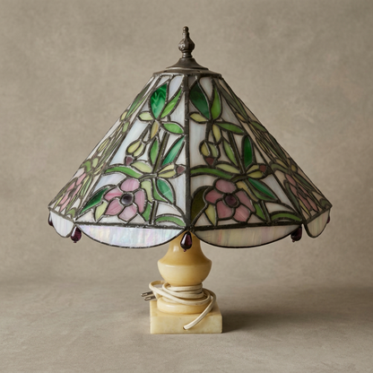Lampada Tiffany con base in marmo, vetro colorato, 41 cm, stile Liberty