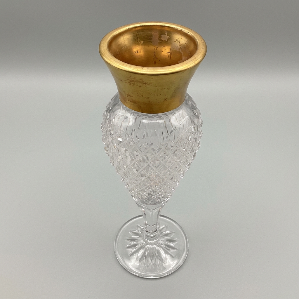 Lead crystal vase with gold rim, vintage, 22 cm