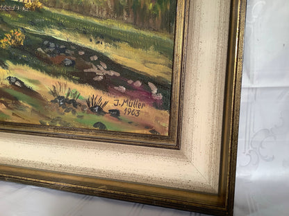 Ölgemälde Wiesenlandschaft 1963 – Julian Müller, signiert & datiert – Detailansicht 4