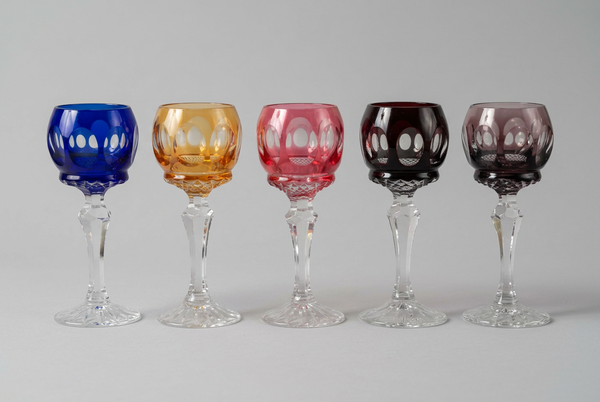 5 petits verres à pied en cristal, multicolores, 12,5 cm