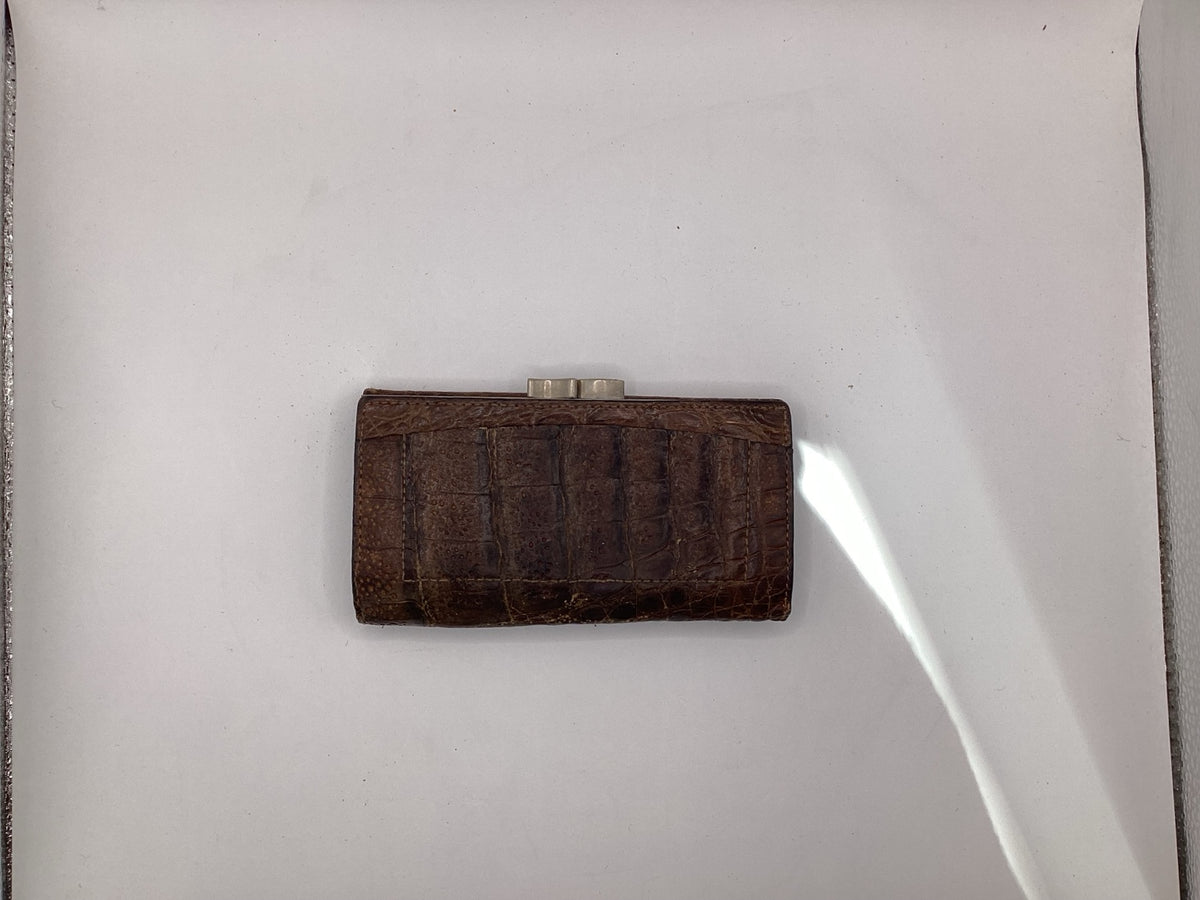 Borsa a tracolla vintage in pelle di coccodrillo con portafoglio, marrone