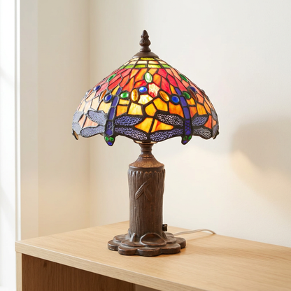 Tiffany-Stil Tischlampe mit Libellenmotiv, Buntglas, 40 cm – Wohnbeispiel